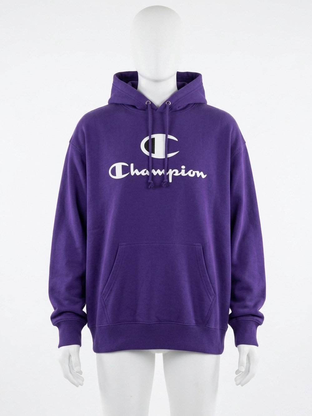 Champion Big C Logo Purple Pullover Hoodie Sweatshirt with White Logo Size Large